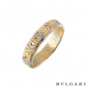 Bvlgari Yellow Gold and Stainless Steel Diamond Parentesi Bangle Bvlgari Yellow Gold and Stainless Steel Diamond Parentesi Bangle